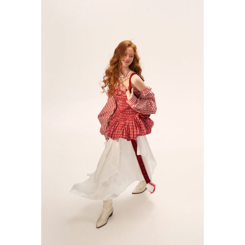 Red Checkered Shirred Docking Top