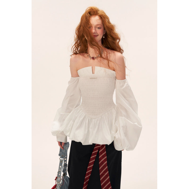 White Striped Shirred Docking Top