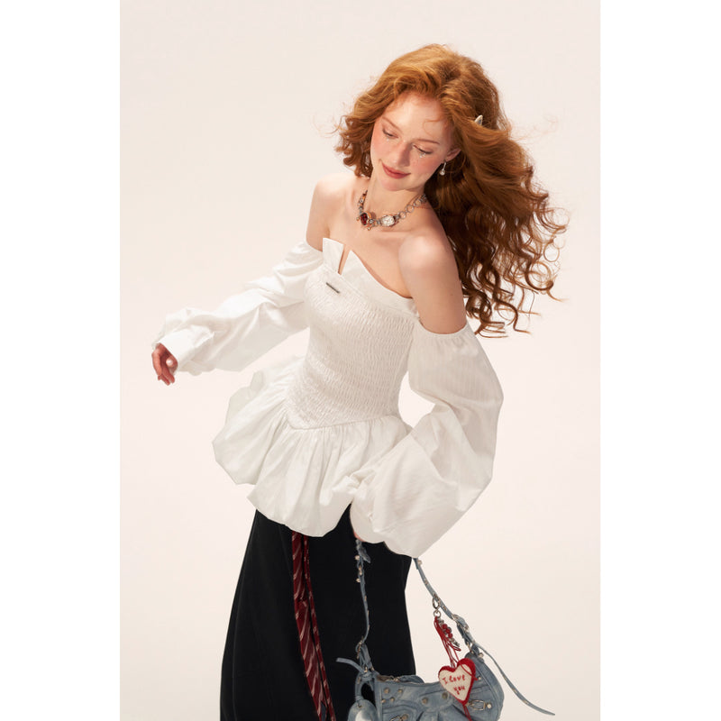 White Striped Shirred Docking Top