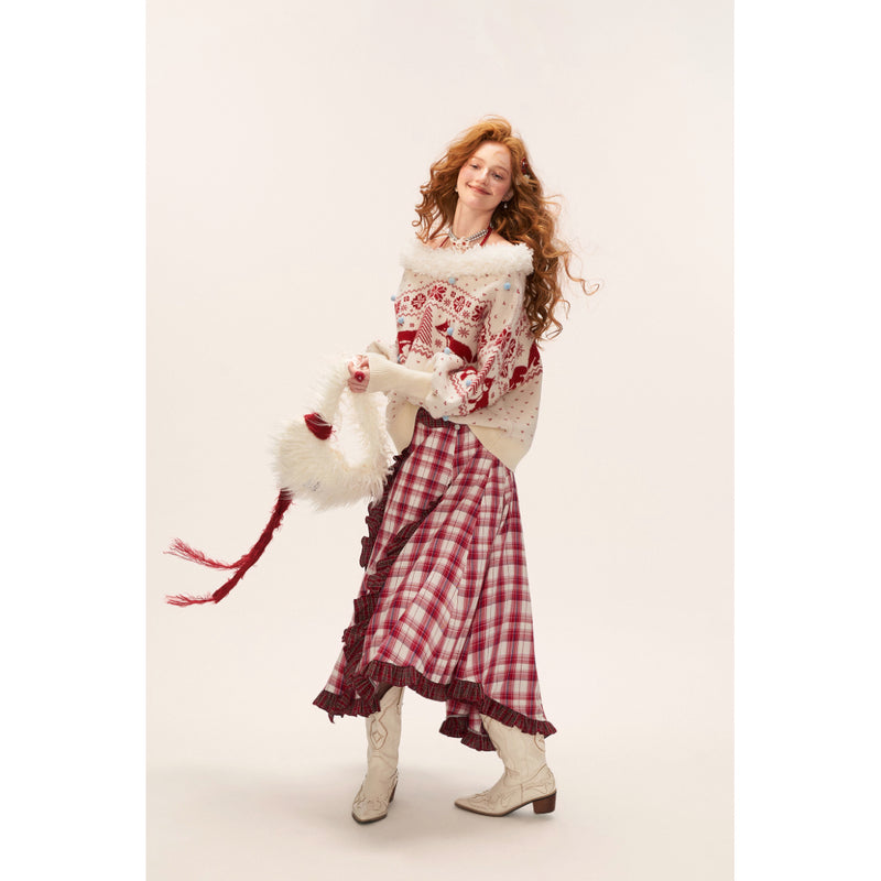 Asymmetrical Ruffled Checkered Skirt
