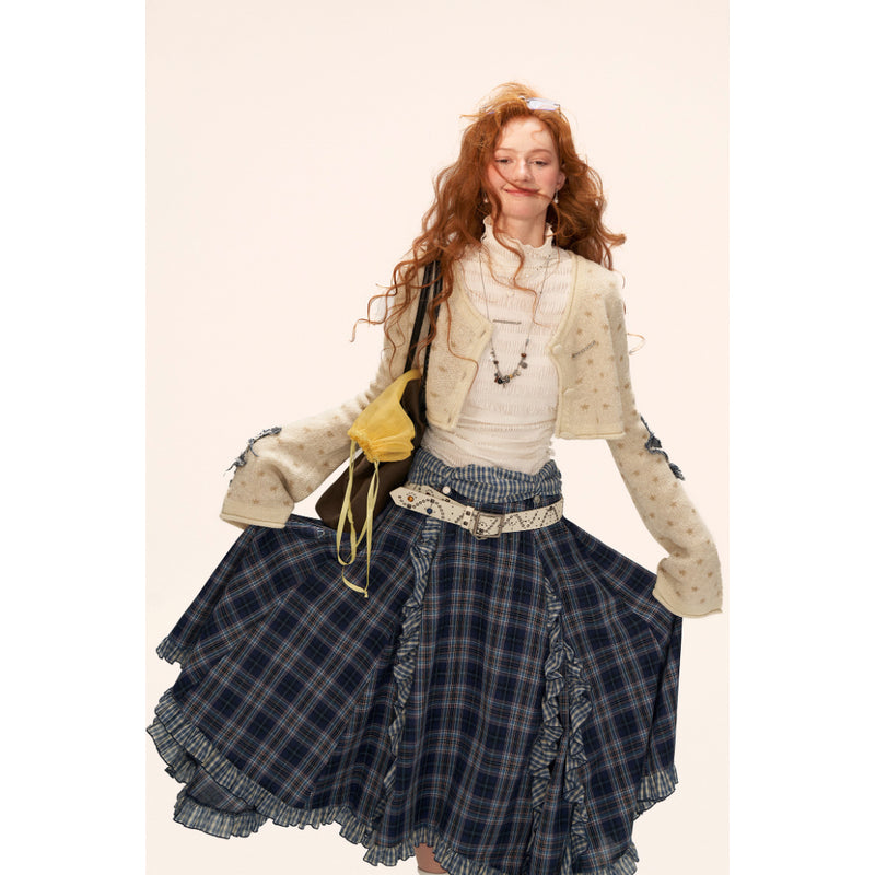 Asymmetrical Ruffled Checkered Skirt