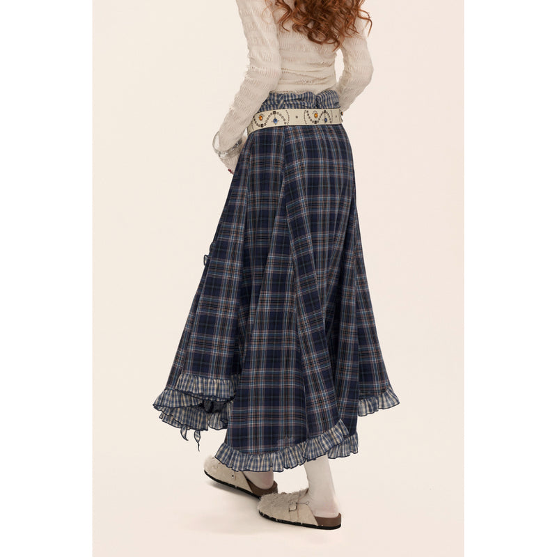 Asymmetrical Ruffled Checkered Skirt