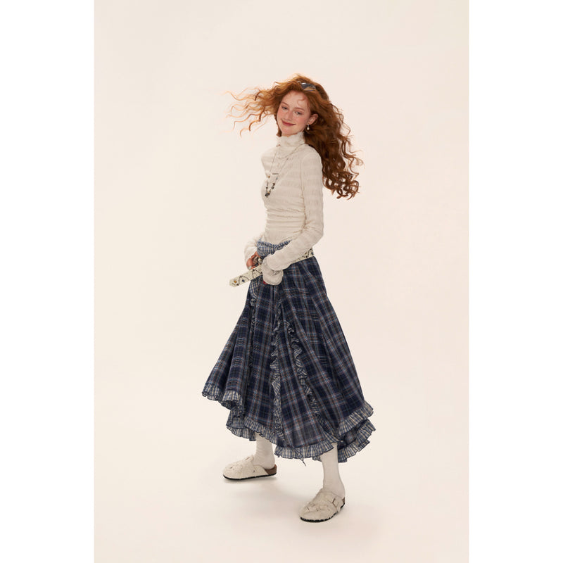 Asymmetrical Ruffled Checkered Skirt