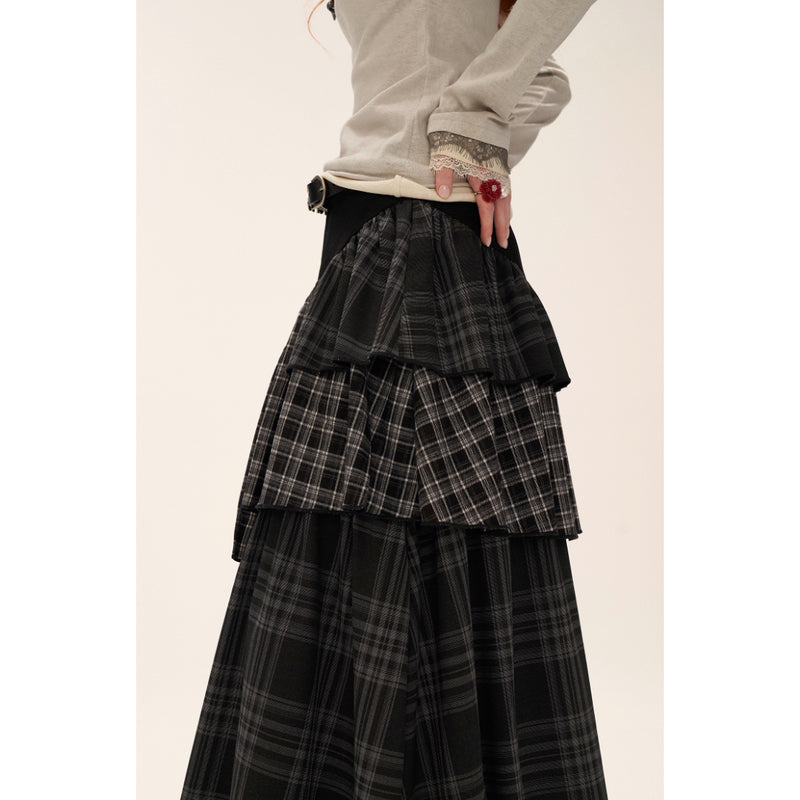 Asymmetrical Checkered Layered Skirt