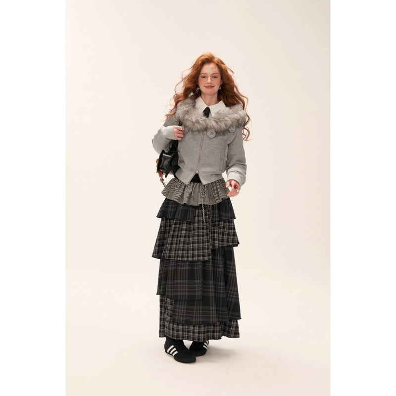 Asymmetrical Checkered Layered Skirt