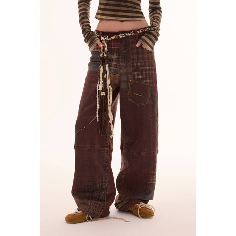 Checkered Vintage Brown Denim Pants