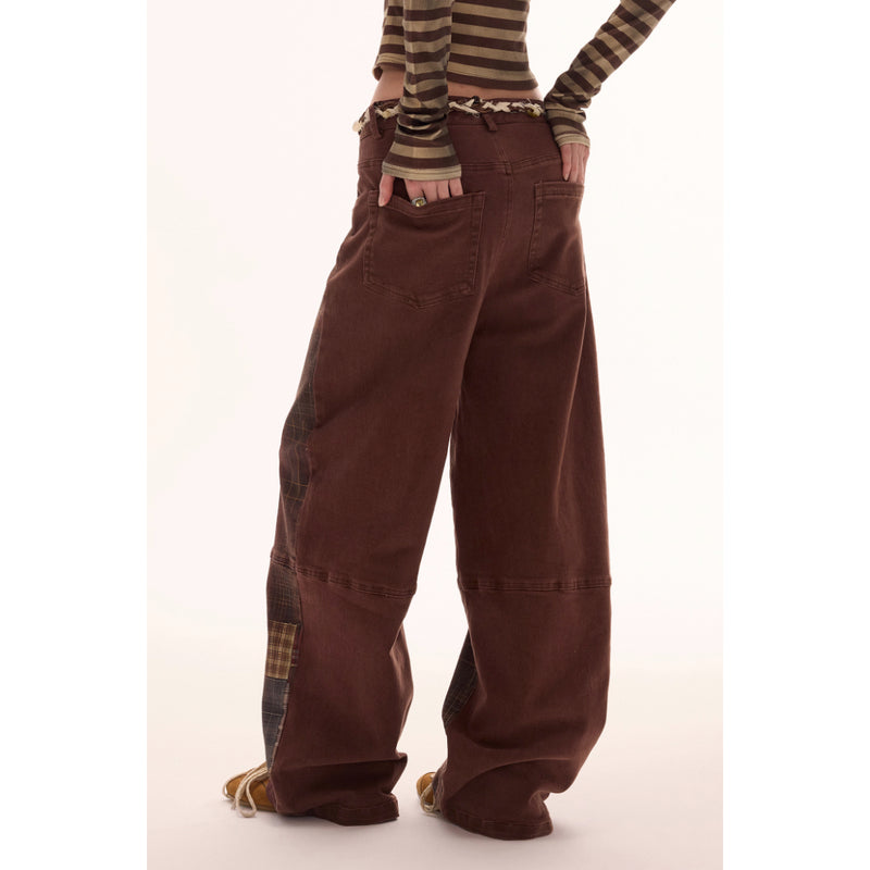 Checkered Vintage Brown Denim Pants
