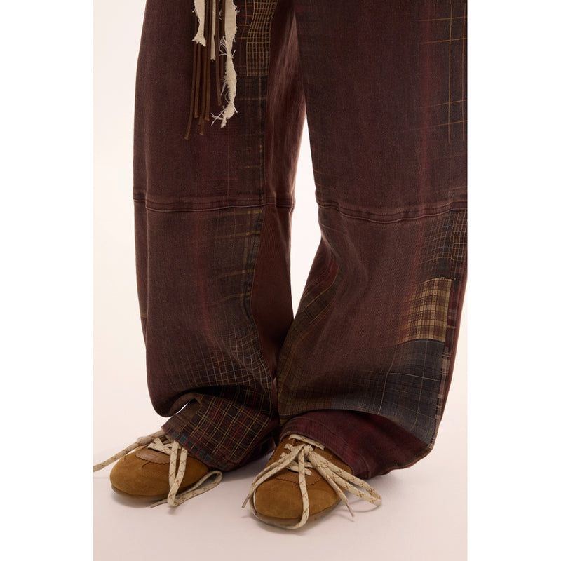 Checkered Vintage Brown Denim Pants