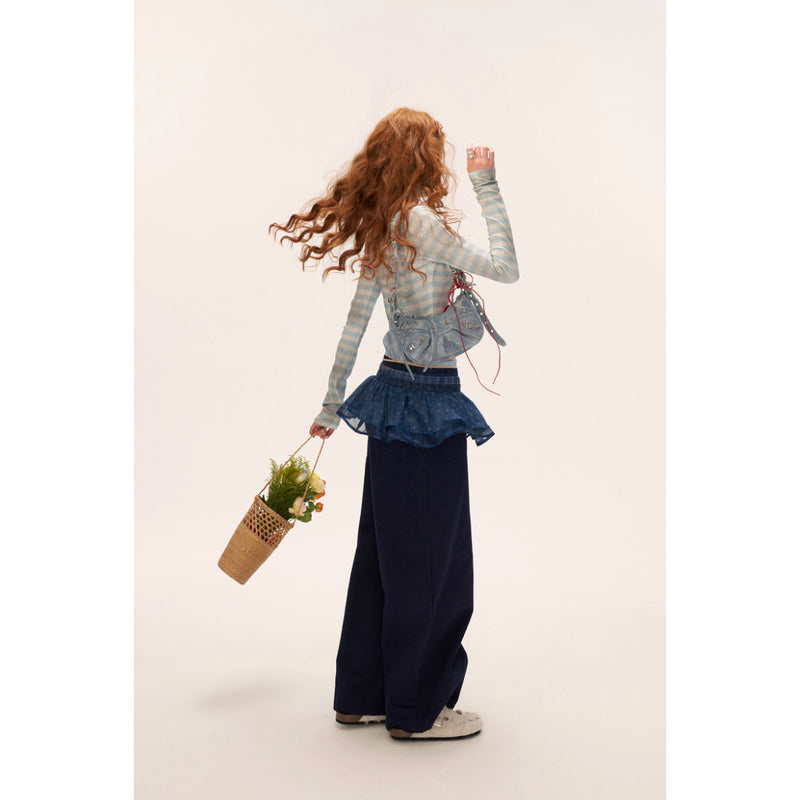 Star Pattern Ruffle Waist Wide Pants