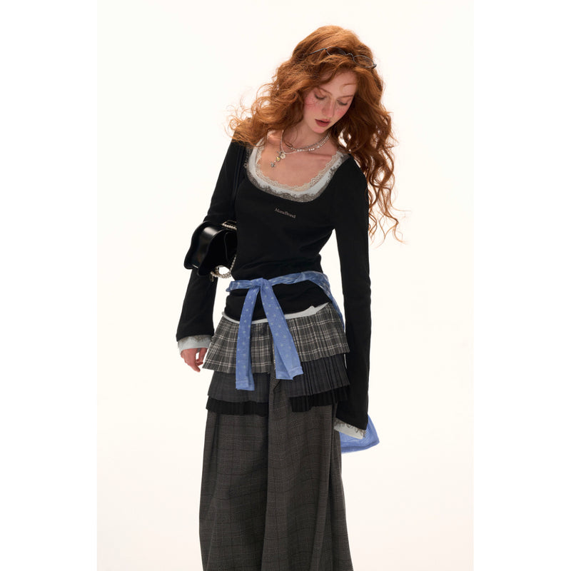 Double-layered Lace Slim Top