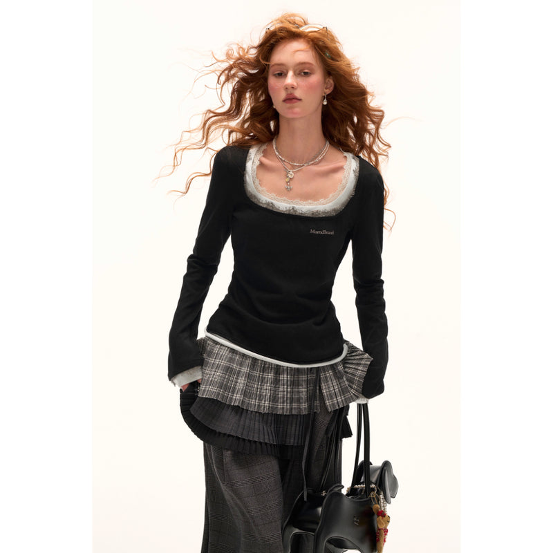 Double-layered Lace Slim Top