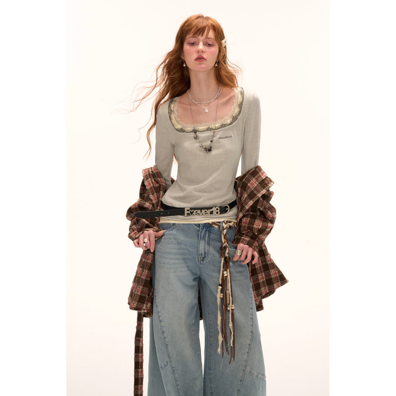 Double-layered Lace Slim Top