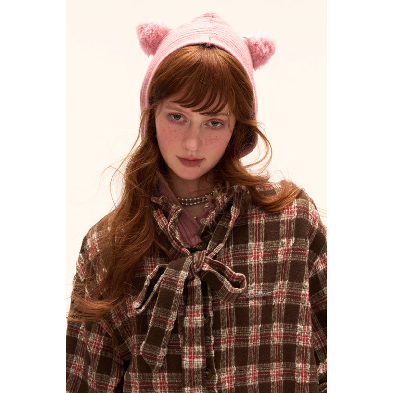 Vintage Brown Checkered Shirt Dress