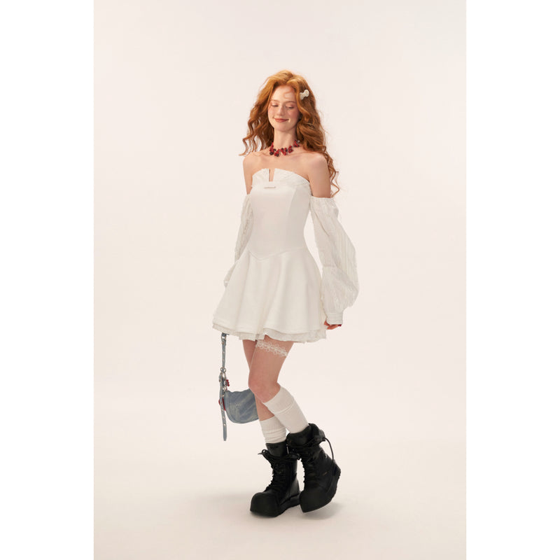 Pure White Striped Strapless Dress