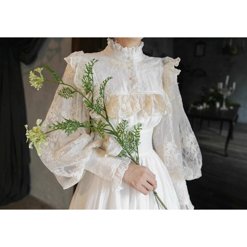 宮廷の花の刺繍ヴィクトリアンワンピース