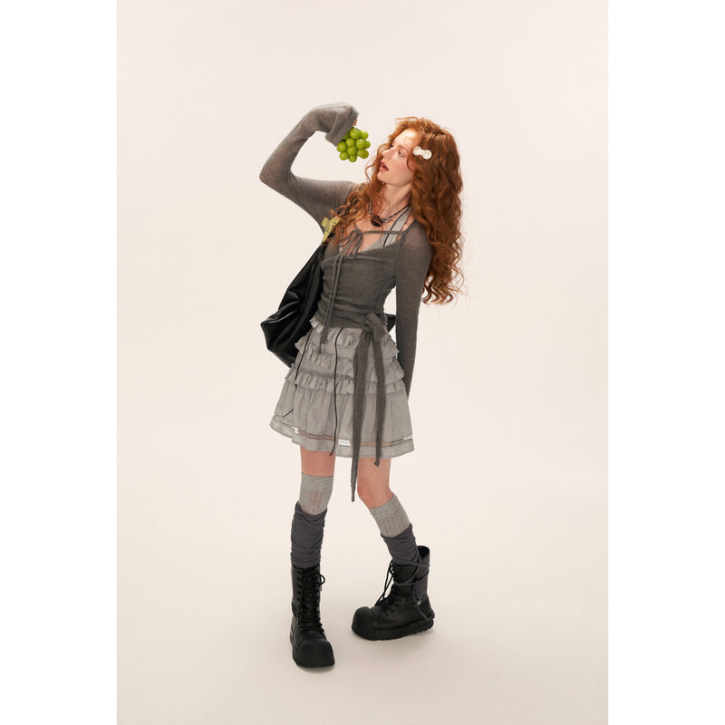 Cross Lace-up Slim Knit Top
