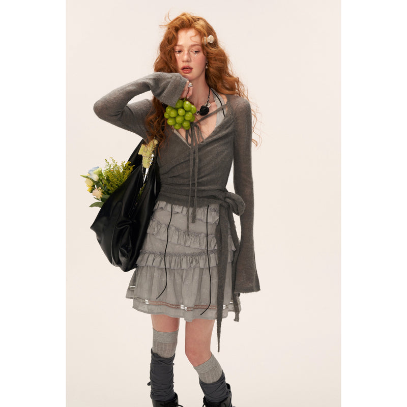 Cross Lace-up Slim Knit Top