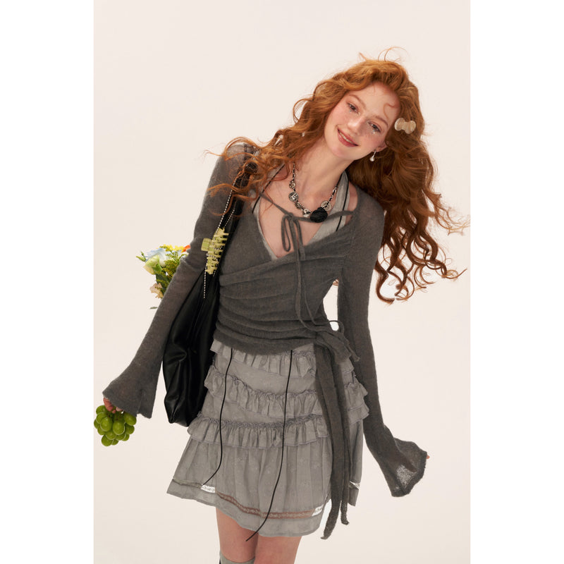 Cross Lace-up Slim Knit Top