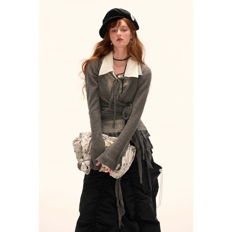 Cross Lace-up Slim Knit Top