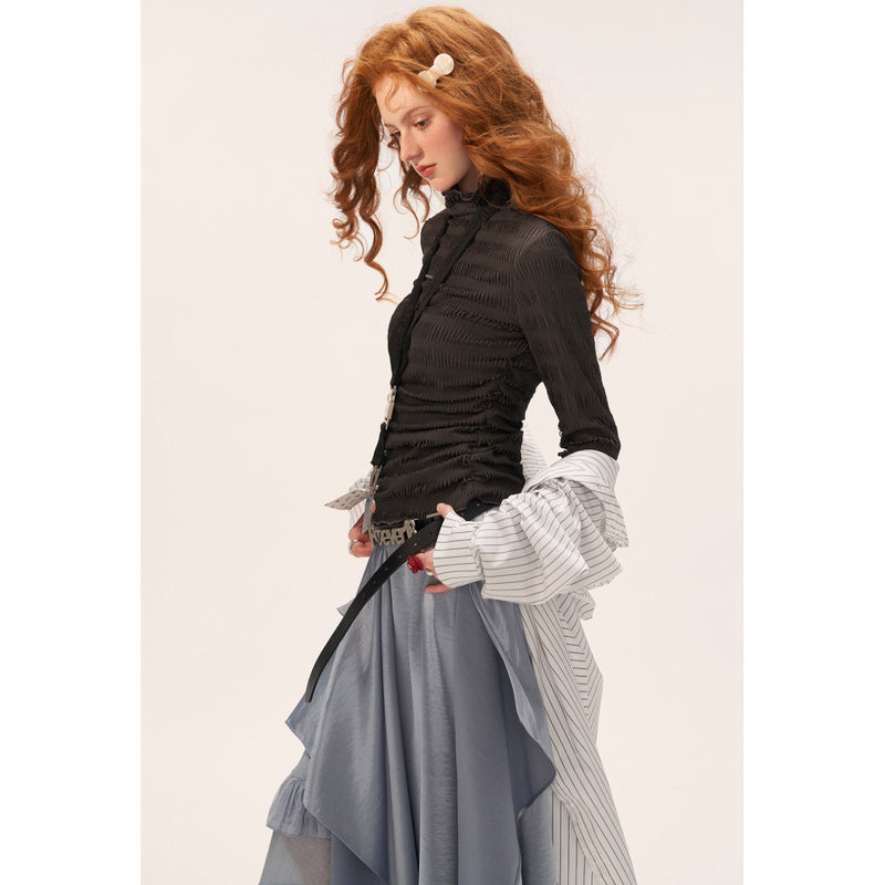 Ribbed High-neck Slim Top