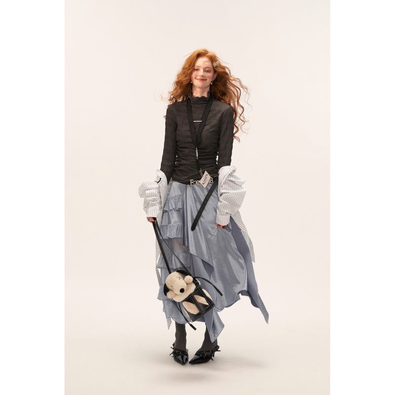 Ribbed High-neck Slim Top