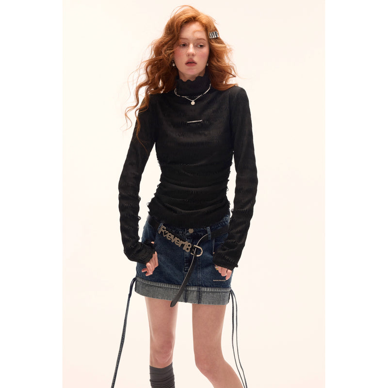 Ribbed High-neck Slim Top