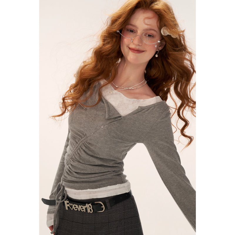 One-shoulder Layered Lace Top