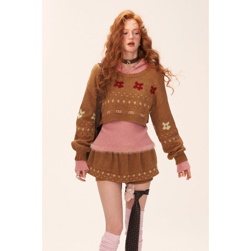 Star and Floral Knit Sweater and Shorts
