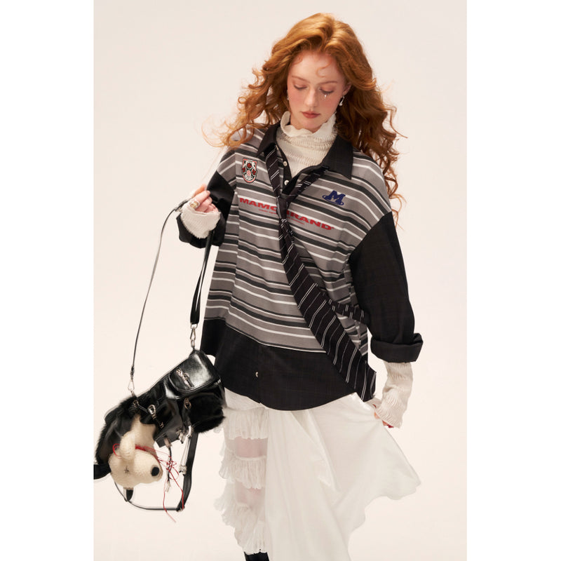 Embroidered Striped Polo Top