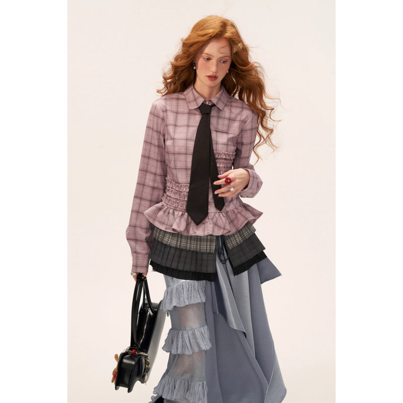 Pleated Check Apron Skirt