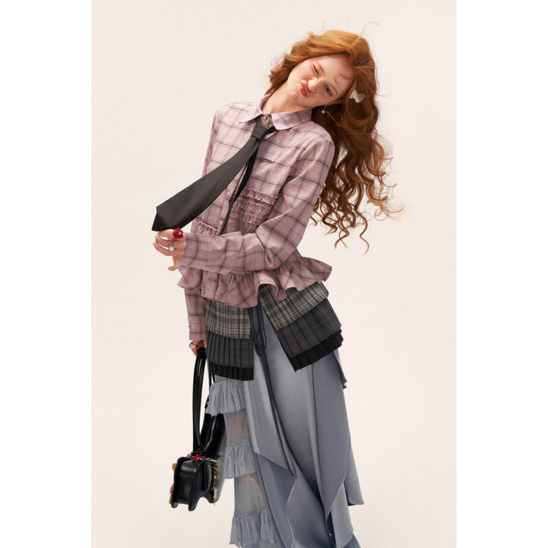 Pleated Check Apron Skirt