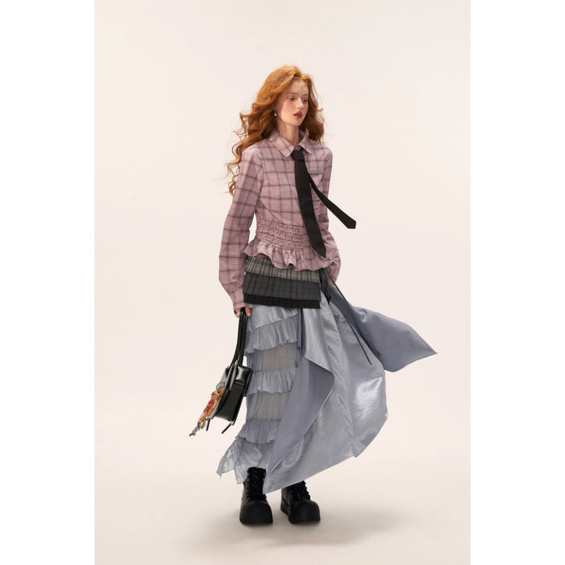 Pleated Check Apron Skirt