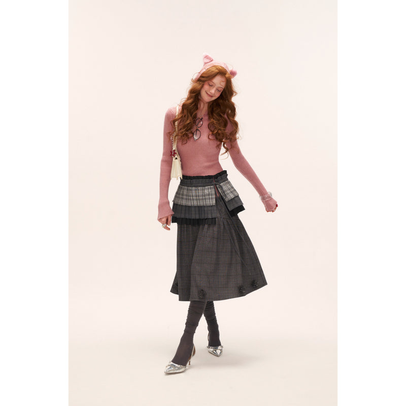 Pleated Check Apron Skirt