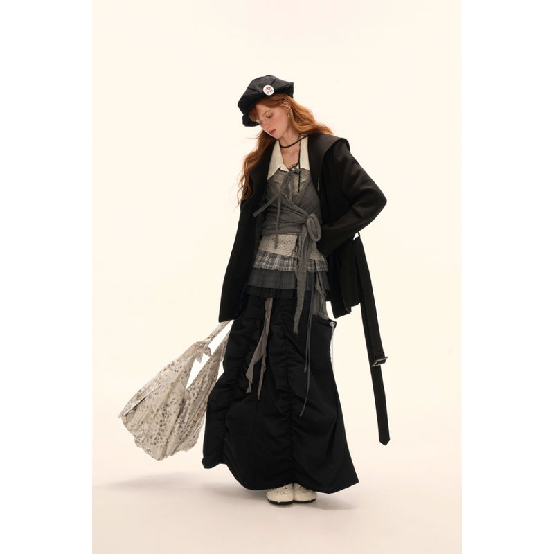 Pleated Check Apron Skirt