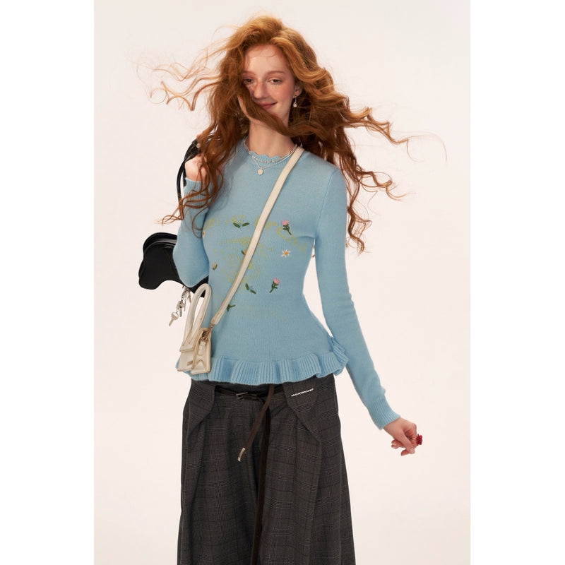 Flower Embroidered Knit Sweater