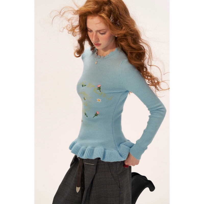 Flower Embroidered Knit Sweater