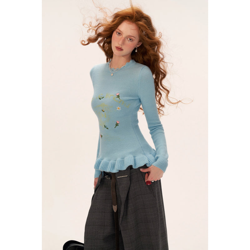 Flower Embroidered Knit Sweater