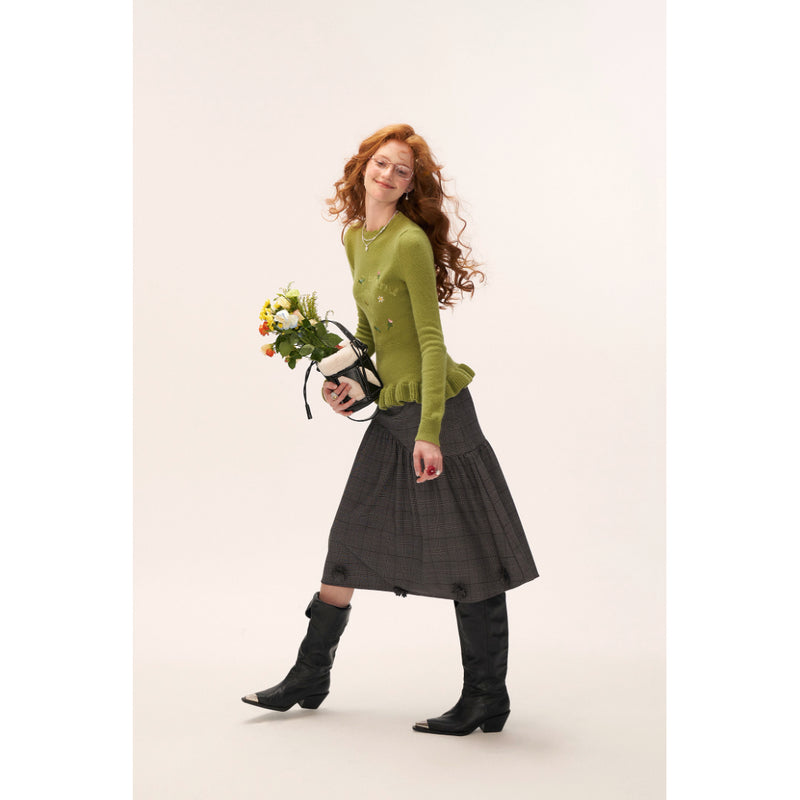 Flower Embroidered Knit Sweater