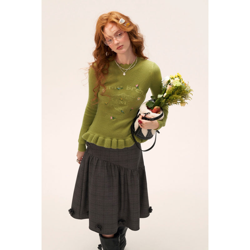 Flower Embroidered Knit Sweater