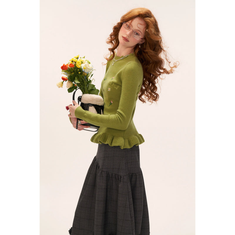 Flower Embroidered Knit Sweater
