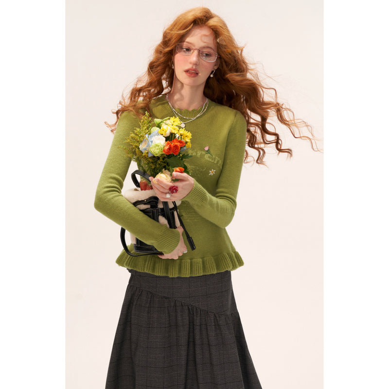 Flower Embroidered Knit Sweater