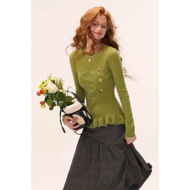 Flower Embroidered Knit Sweater