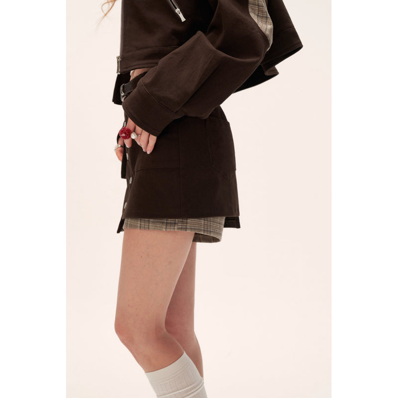 Vintage Check Jacket and Short Skirt Pants