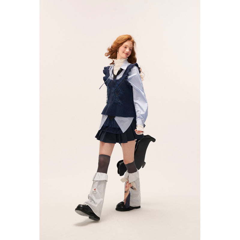 Navy Argyle Knit Bustier