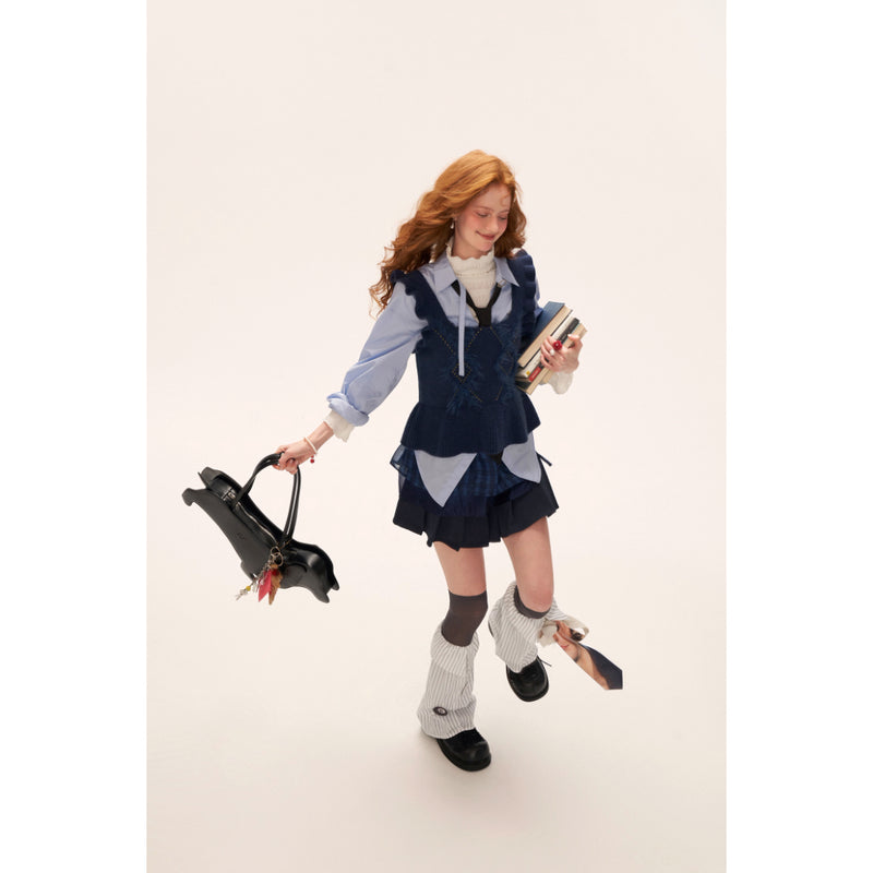 Navy Argyle Knit Bustier