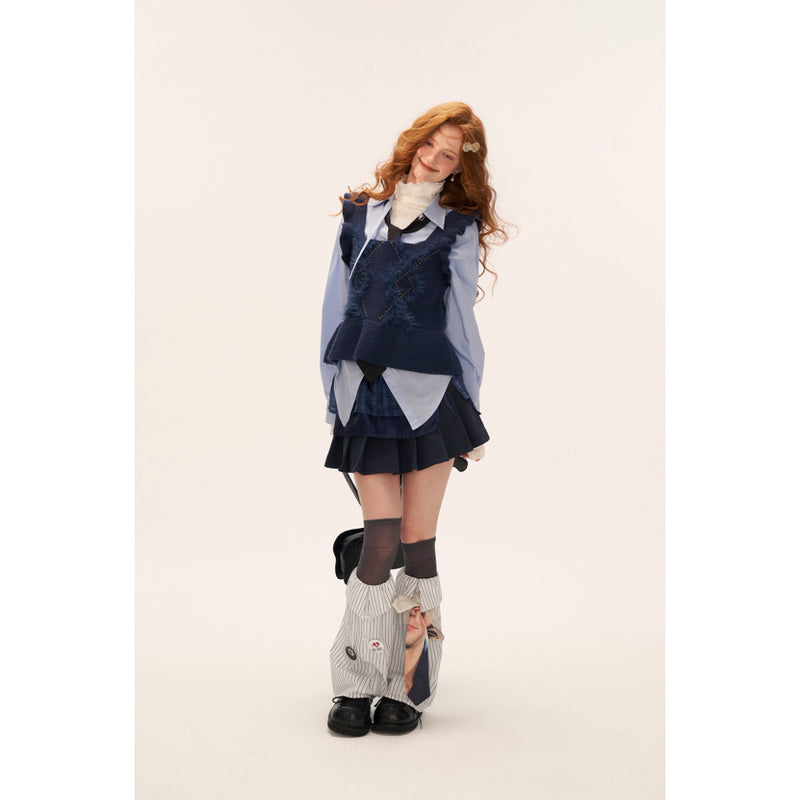 Navy Argyle Knit Bustier