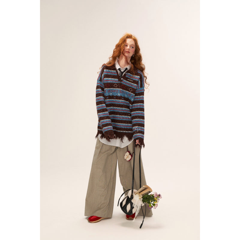 Starry Stripe Polo Knit Top