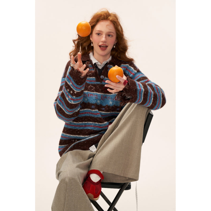 Starry Stripe Polo Knit Top