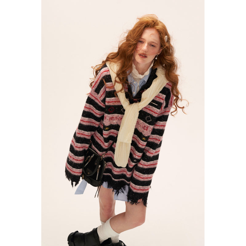 Starry Stripe Polo Knit Top