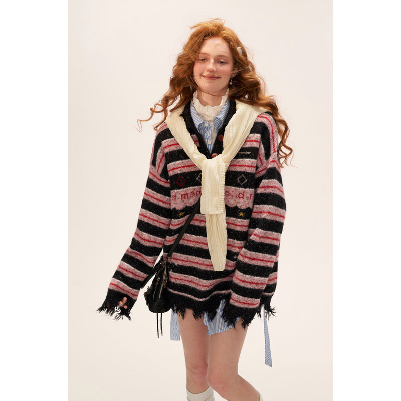 Starry Stripe Polo Knit Top